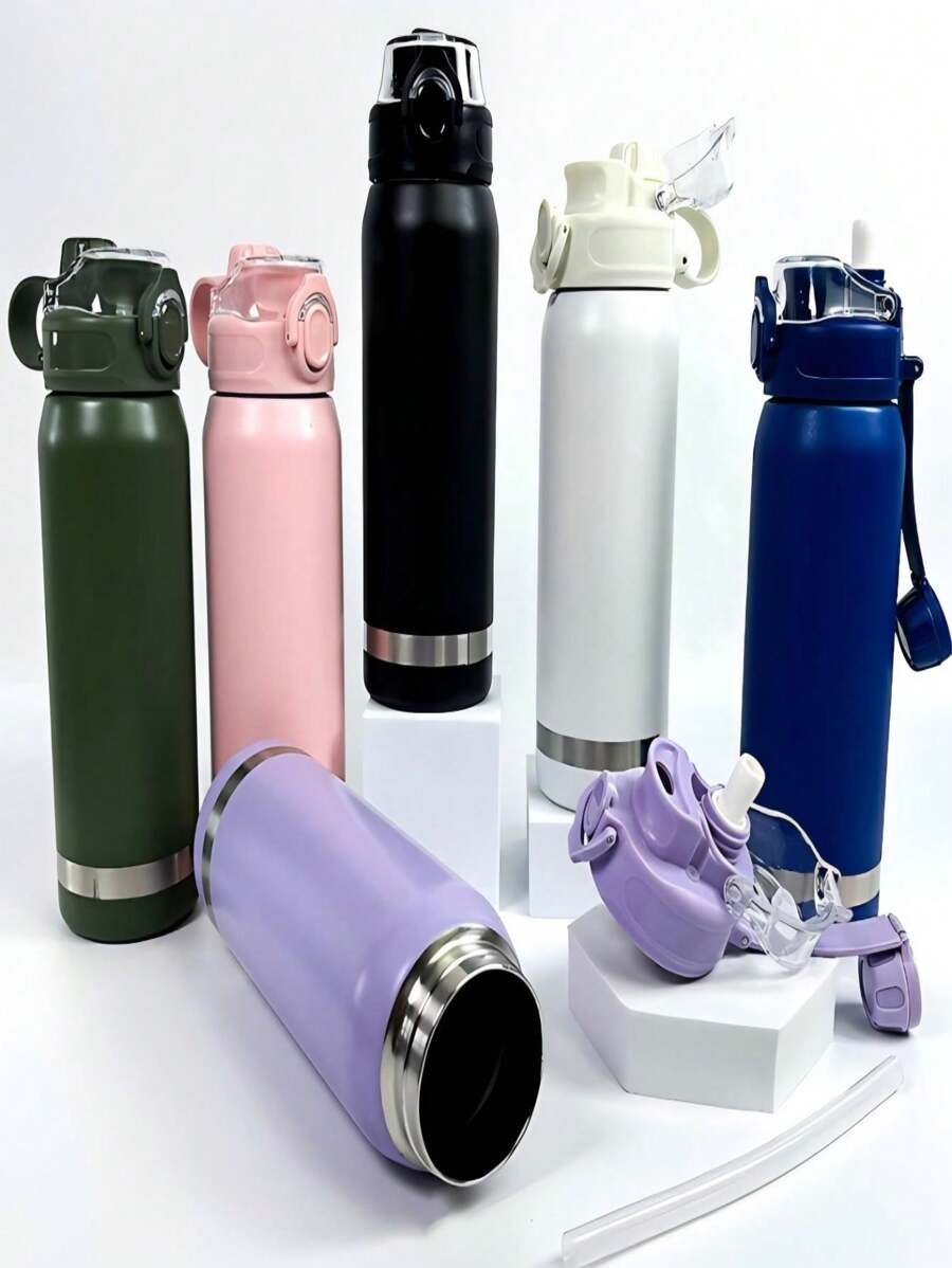 800ml Stainless Steel Thermal Bottle For Cold Drinks With Straws And 2 Spouts - 紫丁香色 - 查看 1
