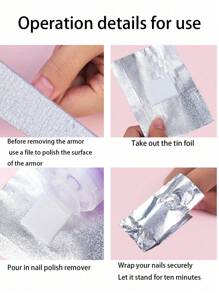 100Pcs/50Pcs Nail Art Soak Off Foil, Aluminum Foil Wraps With Pad, Nail Polish Removal Tool Metal Cuticle Peeler Remover Tool Nail Polish Gel Remover Soak Off Caps - Multicolor - View 3
