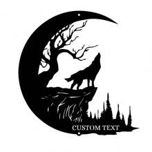 1 pieza Cartel personalizado de Lobo aullando en la Luna Creciente y Bosque, Arte de Pared Metálico de Lobo en la Luna, Decoración de Pared, Decoración del Hogar, Guerrera Femenina con Espada y Escudo, Decoración del Hogar Única, Regalo Personalizado, Regalo para Papá