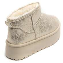 Women Solid Color Thermal Lined Ankle Boots, Fashionable For Autumn And Winter - Gold - View 6