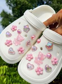 Bộ 20 chiếc móc khóa hình gấu nhỏ lấp lánh nhiều màu sắc, dùng để trang trí dép xỏ ngón, giày đi biển, phụ kiện giày dép màu hồng dễ thương, thanh lịch cho mùa xuân hè. - Hồng - Xem 10