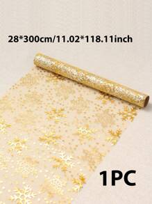 1 件 28x300 厘米闪光雪花鹿头亮片网状桌旗，婚礼派对圣诞餐桌装饰 - 金色 - 查看 8