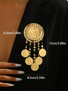 1 件复古欧洲皇家风格硬币和流苏胸针，时尚配饰珠宝，适合日常佩戴 - 金色 - 查看 5