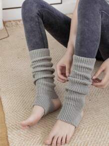1 Pair Toeless Leg Warmers Fashionable Jk Uniform Puff Leg Warmers Yoga Boots Knitted Stockings Long Tube Socks Calf Long Socks Ballet Stirrup Socks - 灰色 - 查看 2