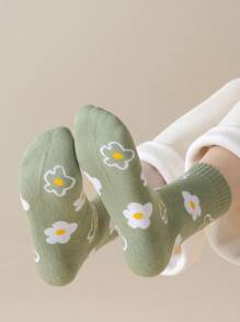 5 Pairs Women's Warm Thickened Plush Lined Socks With Floral, Deer, Striped Patterns, Comfortable For Sports, Home, Casual, Commute In Autumn/Winter