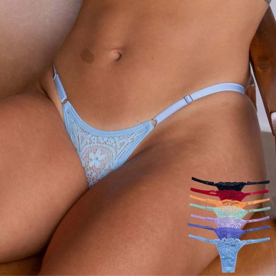 Kit With 5 Plus Size Panties With Lace Thong Adjustment Sexy Lingerie - Nhiều màu - Xem 1