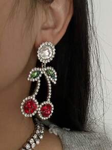 1 Đôi Hoa Tai Kim Cương Hình Quả Anh Đào, Hoa Tai Mặt Dây Chuyền Trái Cây Thời Trang Và Dây Chuyền, Được Thiết Kế Với Hoa Tai Đồng Hình Quả Anh Đào - Nhiều màu - Xem 10