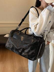 新款多功能大容量旅行包，牛皮，斑马纹，字母，豹纹，男女通用，学生，时尚休闲，情侣旅行包，情人节礼物，防水面料，旅行背包，夏季，随身携带，过夜，行李袋，干湿分离，耐用，带鞋隔层，可折叠，可扩展，多用途，拉链，商务旅行，旅行，背包，返校，行李箱 - 黑色 - 查看 2