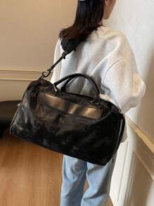 新款多功能大容量旅行包，牛皮，斑马纹，字母，豹纹，男女通用，学生，时尚休闲，情侣旅行包，情人节礼物，防水面料，旅行背包，夏季，随身携带，过夜，行李袋，干湿分离，耐用，带鞋隔层，可折叠，可扩展，多用途，拉链，商务旅行，旅行，背包，返校，行李箱 - 黑色 - 查看 3