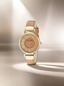 Anne Klein Đồng hồ nữ AK/2156TMDT Dây da màu nâu sẫm và tông vàng dễ đọc - Lạc đà - Xem 1