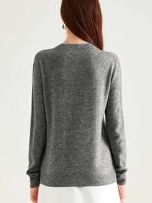 100% 美利奴羊毛女士毛衣柔软保暖立领套头衫秋冬毛衣单线无缝毛衣 - 灰色 - 查看 7