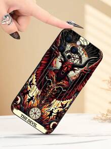 1 张魔鬼扑克牌印刷 2D 图案，流行创意时尚恐怖美学设计，适合送给朋友、家人、情侣、生日、圣诞节、新年的礼物。哑光黑色柔软全身保护壳兼容 iPhone 16/15/14/13/12/11/Pro/ProMax/X/XR/XS/XSMAX/7/8/PLUS 和型号 - 黑色 - 查看 6