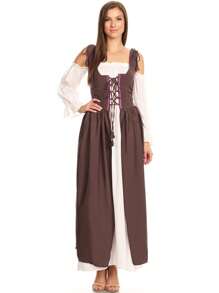 Halloween Costume Womens Renaissance Medieval Irish Gown Over Dress Costume - Outer Dress - màu nâu - Xem 1