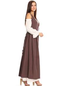 Halloween Costume Womens Renaissance Medieval Irish Gown Over Dress Costume - Outer Dress - màu nâu - Xem 4