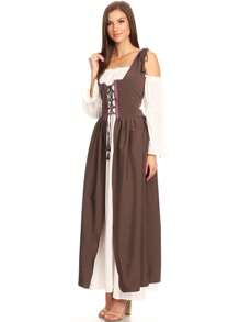 Halloween Costume Womens Renaissance Medieval Irish Gown Over Dress Costume - Outer Dress - màu nâu - Xem 3