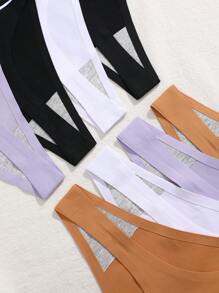 8pcs/Set Solid Color Seamless Low-Rise G-String Panty With Fine Trim Edges, Comfortable & Sexy For Women - Multicolor - View 5