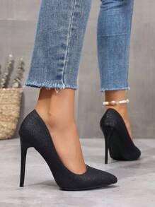 Giày cao gót mũi nhọn mới cho nữ, giày lười thời trang đa năng - màu đen - Xem 2