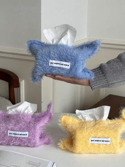 1pc Solid Color Feather Cloth Tissue Bag Home Drawn Paper Tissue Box - Bedhead Storage, Hanging Bag, Hanging Decoration, Tissue Pack, High Quality Non Shedding, Desktop Decoration