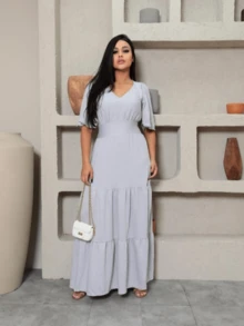 Women's Long Dress In Viscose And Polyamide With Cups And Lining - One Size (Fits Up To 44) - 藍色 - 查看 3