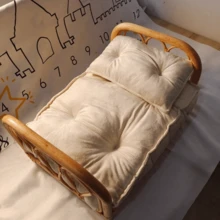 精致手工编织藤条新生儿摄影篮道具家居装饰婴儿摄影棕色家具婴儿成长纪念品配件婴儿洗礼复活节礼物适合女孩/男孩的物品 - 杏色 - 查看 3