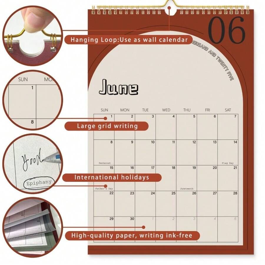 1 Pc 2025 Wall Coil Calendar English Monthly Calendar Monthly Planner