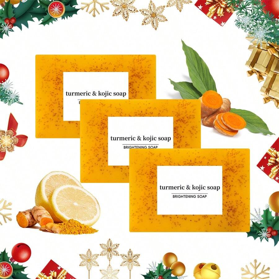 MIAOFUTONG 姜黄柠檬曲酸皂100g*3，适用于洗脸、洗身体和洗手，泡沫丰富，深层清洁和抚平肌肤，采用精油手工制作 - 黃色 - 查看 1