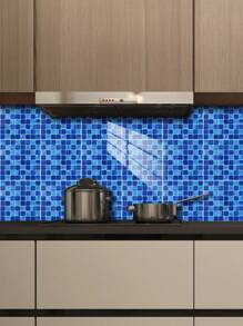 蓝色马赛克瓷砖贴纸套装或瓷砖贴纸套装自粘可拆卸可切割用于家居装饰PVC水晶膜瓷砖贴纸用于美化橱柜、餐桌、客厅、卧室、浴室、电视背景墙 - 彩色 - 查看 9