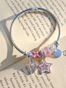 1 件时尚星形手链，可爱简约可调节星形手链，蝴蝶手链 - 粉色 - 查看 3