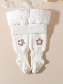 1pc Girls Floral Decor Thick Thermal Lined Stirrup Tights, Suitable For Toddler/Little Girls' Casual Wear In Winter