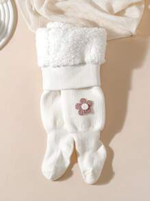 1pc Girls Floral Decor Thick Thermal Lined Stirrup Tights, Suitable For Toddler/Little Girls' Casual Wear In Winter