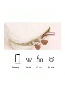 可定制名字刺绣毛绒化妆包，大容量高品质手拿化妆品收纳袋，日本 Ins 笔盒，羊毛高端便携式旅行包女士 - 彩色 - 查看 5