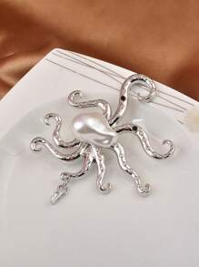 1 Broche personalizado de perla barroca grande con diseño de pulpo tropical y pasador de alta calidad para abrigo, accesorio para abrigo