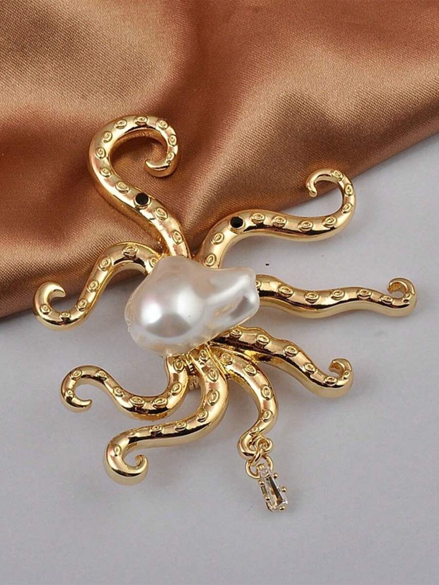 1 Broche personalizado de perla barroca grande con diseño de pulpo tropical y pasador de alta calidad para abrigo, accesorio para abrigo