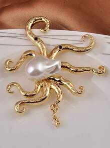1 Broche personalizado de perla barroca grande con diseño de pulpo tropical y pasador de alta calidad para abrigo, accesorio para abrigo