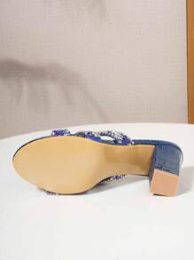 Dép cao gót thời trang cho nữ có dây xích sang trọng và trang trí bằng đá pha lê, màu xanh thanh lịch, trang phục dự tiệc quyến rũ và gợi cảm - Màu xanh lam - Xem 7