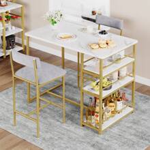 Mesa de bar con juego de taburetes de bar, mesa de bar con 2 taburetes de bar y 3 estantes laterales de 3 piezas. Juego de mesa de comedor, mesa de cocina, grupo de asientos industrial para comedor, cocina, sala de estar