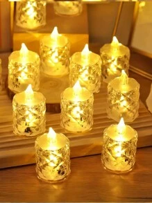 24 piezas de velas LED sin llama con efecto de llama parpadeante, incluye baterías, adecuadas para Navidad, Día de San Valentín, Ramadán, Pascua, bodas, recepciones de bodas (amarillo) - transparente - Ver 5