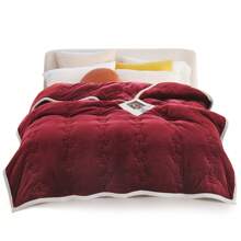 Flannel Blanket 3 Layers Sofa Recliner Washable Throw Blanket For Winter Flannel Fleece Warm Blanket Thicken Quilted Plum Blossom Blankets Bed Quilt Soft Extra Thick Blanket For Sofa Recliner Bed, Warm 3 Layers Flannel Blanket For Winter Autumn, Plush Quilt, Breathable Velvet Comforter, Washable Throw Blanket - Burgundy - View 4