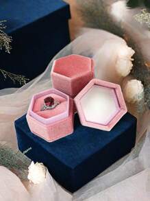 Caixa de veludo para alianças, caixa hexagonal para alianças com tampa removível, caixa de veludo para alianças, caixa para noivado e casamento, linda caixa vintage com dois compartimentos para alianças, pedido de casamento, noivado e cerimônia de casamento (branca) Volta às aulas - Multicolorido - Ver 4