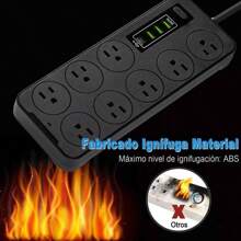 Regleta Cargador Multicontactos Premium Con 8 Salidas 3 Puertos Usb 1 Tipo C Extensiones Negro 12 Tomas 2m American Standard - Tipo de Enchufe A USA (110-127V) - Ver 7