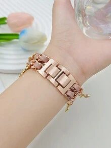 1 件水钻心形钥匙锁女式多功能锌合金皮革表带，兼容三星智能手表表带/表带 20 毫米 22 毫米，20 毫米 22 毫米金属手链表带，礼物 - 粉色 - 查看 4