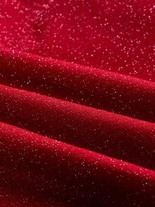 BIUBIU 女士加大码纯色单肩长袖简约连衣裙，适合日常休闲时尚穿着 - 紅色 - 查看 7