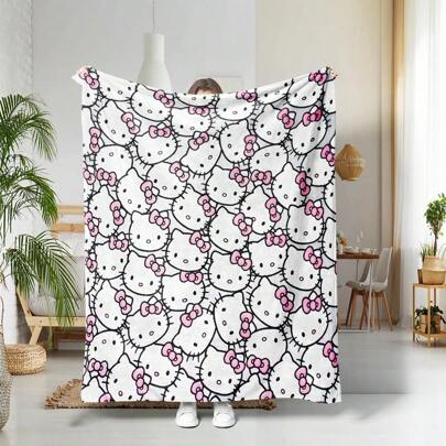  1pc Sanrio Hello Kitty Pattern Digital Printing Flannel Blanket, Soft & Cozy Flannel Throw Suitable For Travel, Sofa, Bed And Home Decor, Ideal Gift For Birthday Or Holidays, All Season