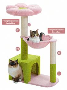 PAWZ Road 35" Flower Cat Tree With Large Metal Frame Hammock, Cute Cat Tower With Sisal Scratching Posts For Small Indoor Cats, Cat Condo With Pink Top Perch-Pink - 綠色 - 查看 9