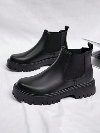 Estilo con ropa de invierno 2024 Nuevas botas Chelsea casuales de hombre de suela gruesa y parte superior alta, estilo británico vintage todo a juego botas cortas para otoño/invierno