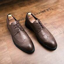 Giày tây nam mới, giày Oxford Brogue buộc dây cổ thấp, giày thường ngày đế dày chống trượt thoải mái cho công việc, tiệc trang trọng, đám cưới, đi làm, giày của người nổi tiếng trên Internet - màu nâu - Xem 6