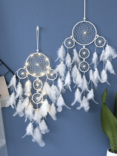 1 Stück weißer Feder Pentagramm Traumfänger, modisches Zuhause Deko Windspiel Traumfänger Hängedekoration, für Zuhause, Hochzeit, Raumdekoration (Federn sind künstlich), Heimdekoration, Raumdekoration, Wanddekoration