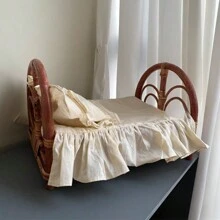 精致手工编织藤条新生儿摄影篮道具家居装饰婴儿摄影棕色家具婴儿成长纪念品配件婴儿洗礼复活节礼物适合女孩/男孩的物品 - 杏色 - 查看 9