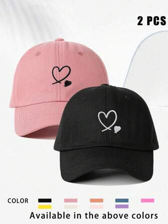 2pcs Embroidered Double Hearts Baseball Cap, Breathable Adjustable Outdoor Golf Sun Hat, Fashionable Curved Brim Sun Hat For Men, Suitable For Y2K Couple Summer Valentine's Day Valentines