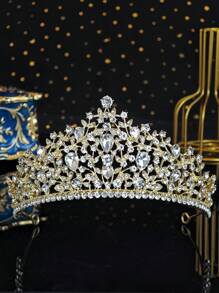 1 pieza Corona dorada de tiaras para mujeres, diadema de cristal con corona de princesa de strass, accesorios para el cabello, joyería, novia, boda, cumpleaños, fiesta, baile de graduación, Navidad, Ramadán